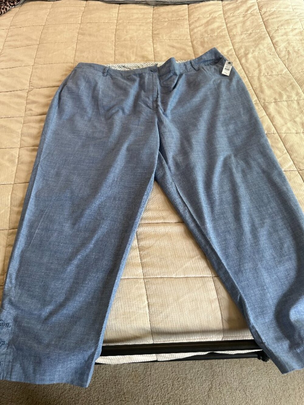 Talbots Plus Size 22W Blue Chambray Perfect Crop Pants NWT Cropped Trousers